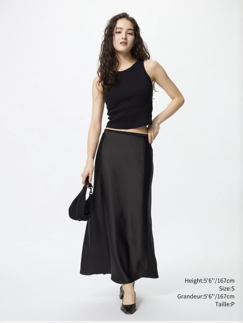 Uniqlo Black Satin Maxi Skirt — Sleek Full-Length Silhouette